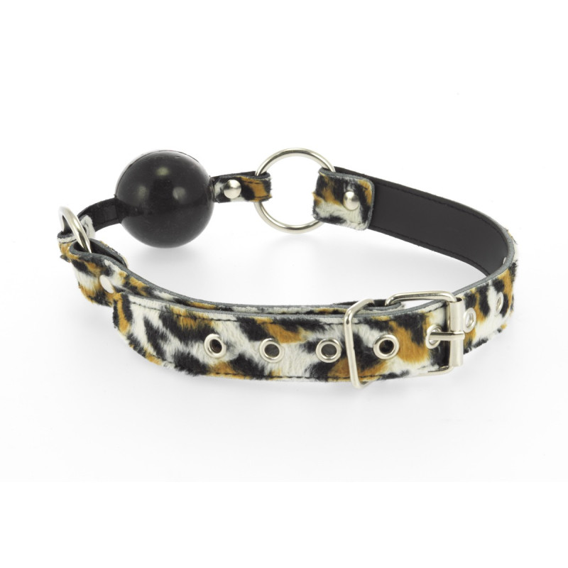 Baillon balle en silicone  leopard Rimba en cuir