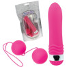 Vibromasseur fuschia + boules de geisha fuschia + lub 20 ml