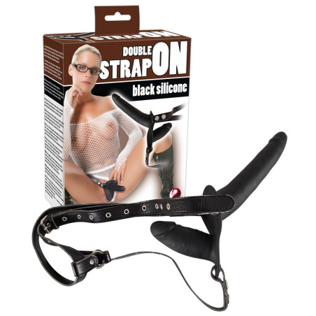 Double gode ceinture noir en silicone