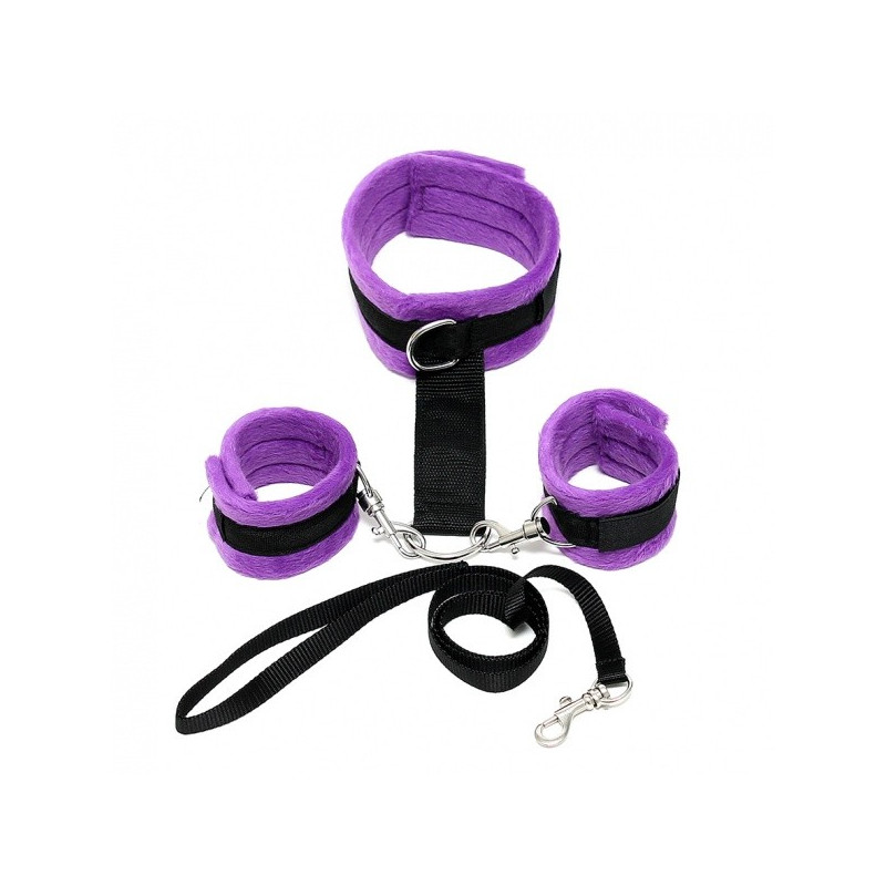 SOFT BONDAGE COLLIER ET MENOTTES DOUCE VIOLET NOIR