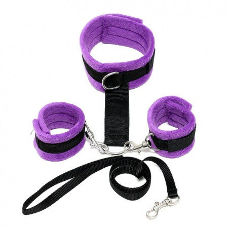 SOFT BONDAGE COLLIER ET MENOTTES DOUCE VIOLET NOIR