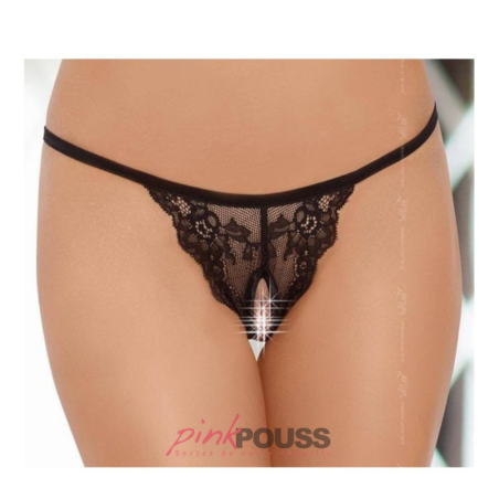 String Ficelle ouvert sur l'entrejambe - Noir